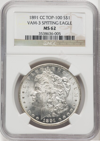1891-CC $1 VAM-3, Spitting Eagle, MS 62 NGC