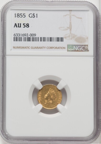 1855 G$1 Type Two, MS 58 NGC