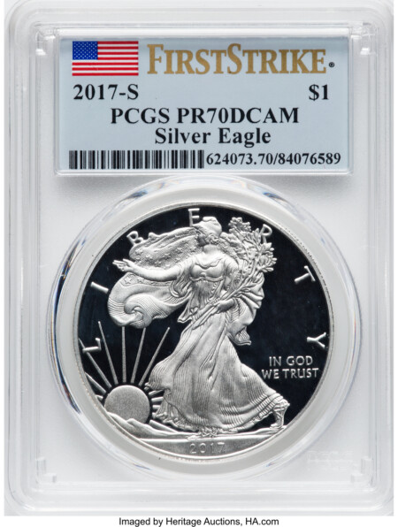 2017-S S$1 Silver Eagle, DC FS Flag 70 PCGS