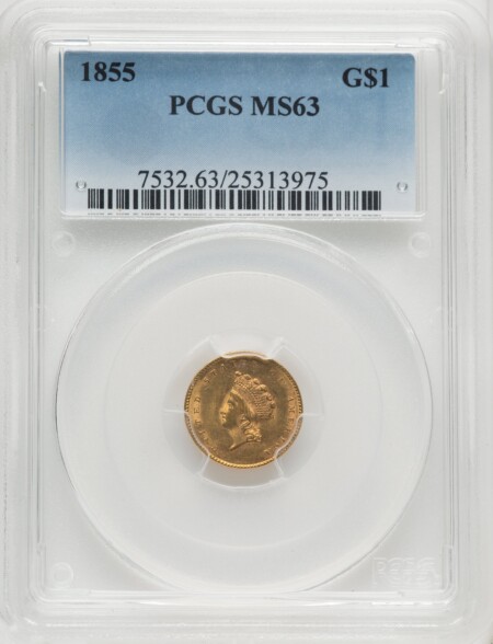 1855 G$1 Type Two, MS 63 PCGS