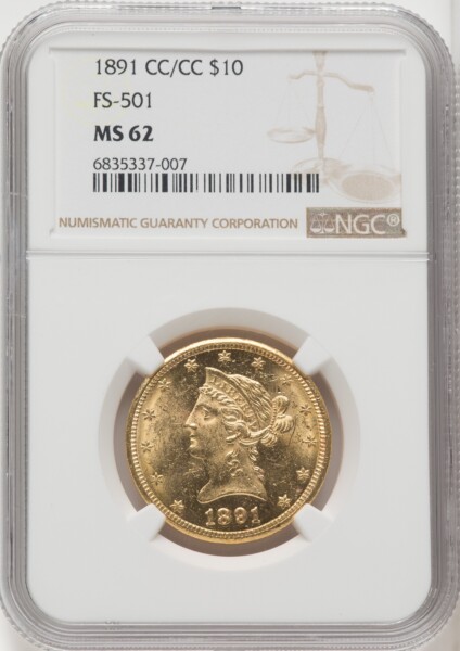 1891-CC $10, FS-501, MS 62 NGC