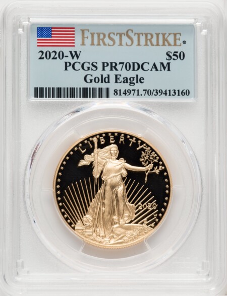 2020-W $50 One-Ounce Gold Eagle, First Strike, DC FS Flag 70 PCGS