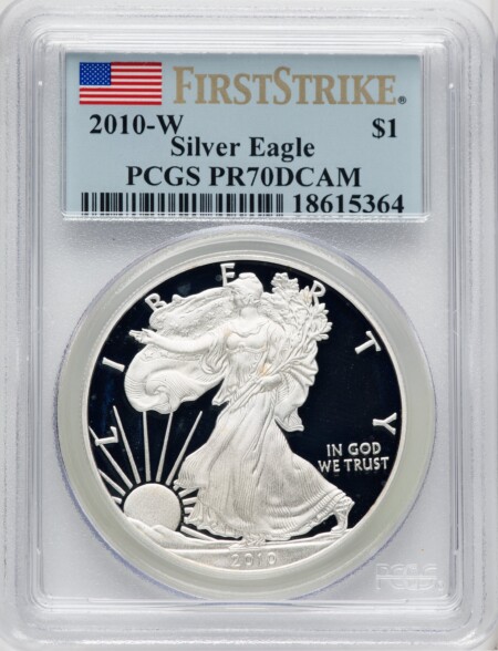 2010-W S$1 Silver Eagle, First Strike, DC FS Flag 70 PCGS