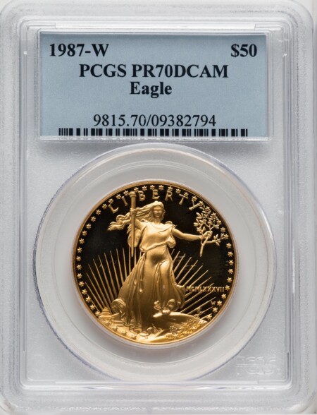 1987-W $50 One-Ounce Gold Eagle, PR, DC Blue Gradient 70 PCGS