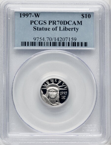 1997-W $10 Tenth-Ounce Platinum, PR, DC Blue Gradient 70 PCGS