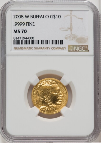 2008-W $10 Quarter-Ounce Gold Buffalo, SP Brown Label 70 NGC
