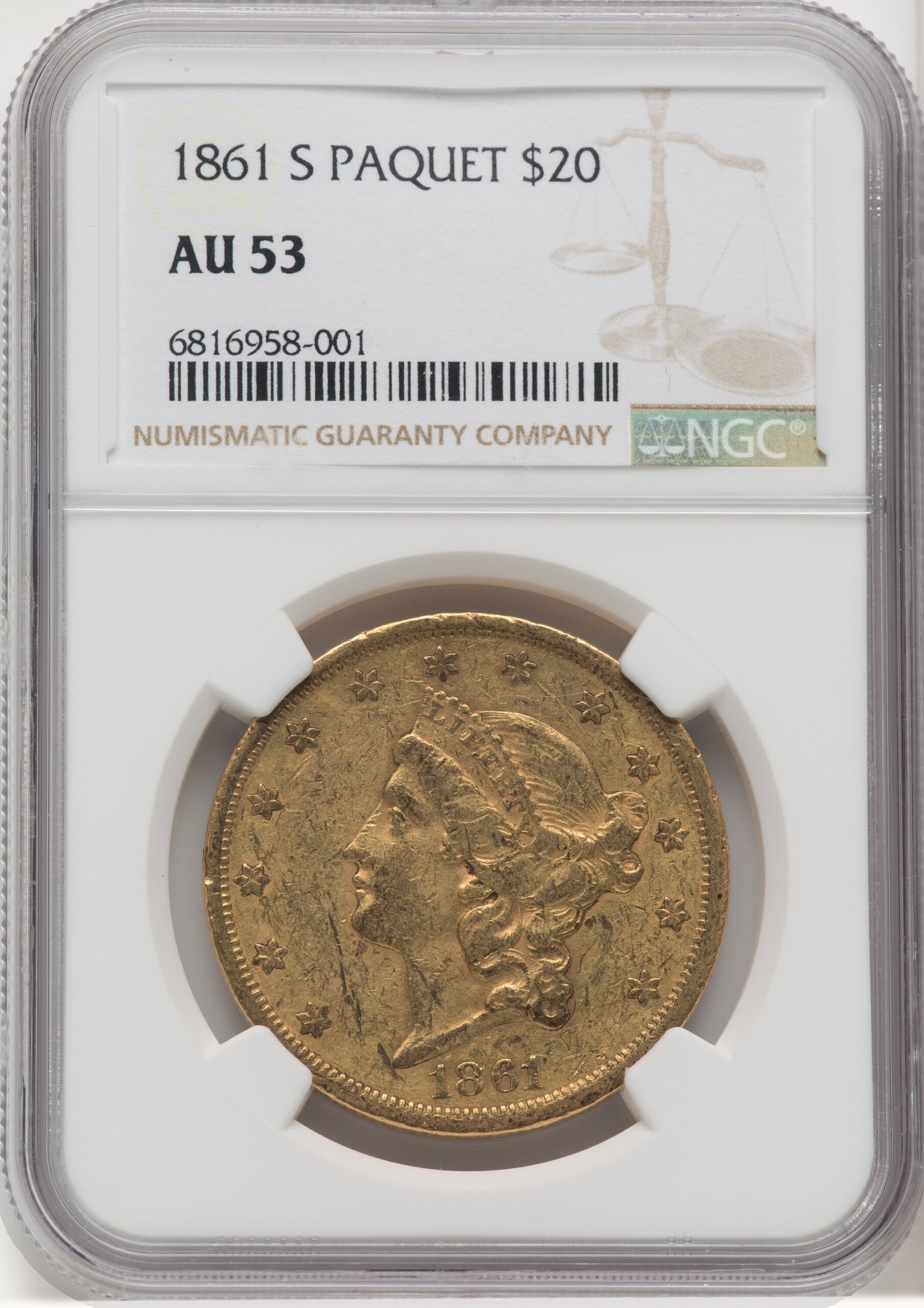 1861-S $20 PAQUET 53 NGC