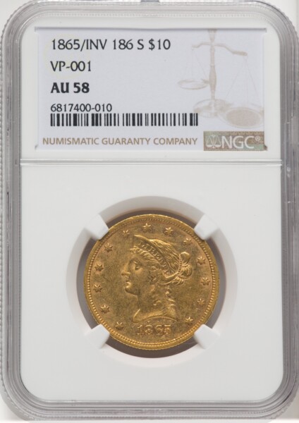 1865-S $10 865 Over Inverted 186 58 NGC