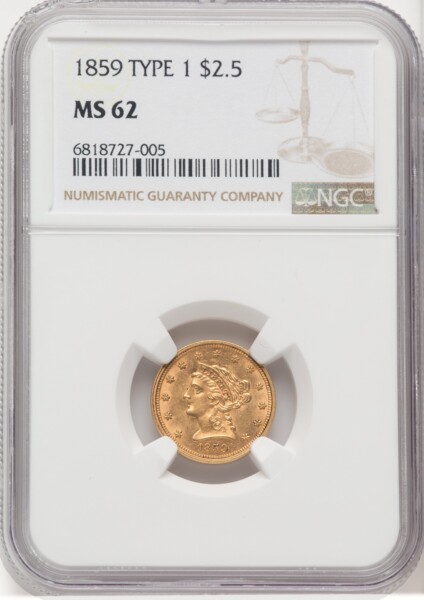 1859 $2 1/2 Old Rev. 62 NGC