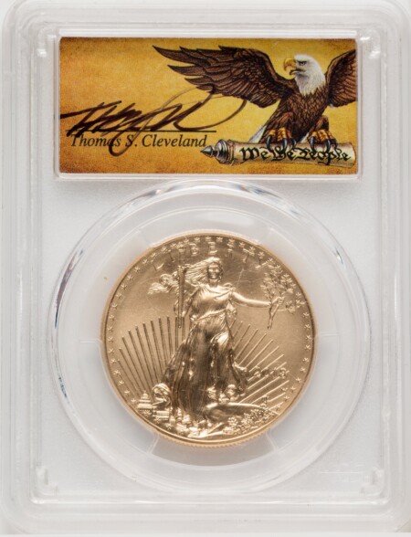 2018-W G$50 One Ounce Burnished Gold Eagle, First Day of Issue, Scroll, Denver, SP 70 PCGS