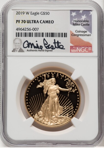 2019-W $50 One-Ounce Gold Eagle, PR, DC Mike Castle 70 NGC