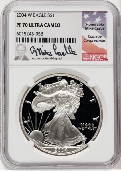 2004-W S$1 Silver Eagle, DC Mike Castle 70 NGC