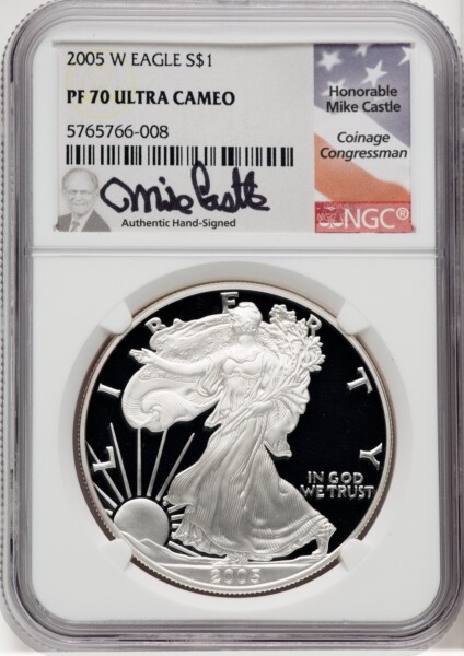2005-W S$1 Silver Eagle, DC Mike Castle 70 NGC
