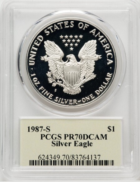 1987-S S$1 Silver Eagle, Thomas Cleveland Art Deco, DC Thomas Cleveland Art Deco 70 PCGS