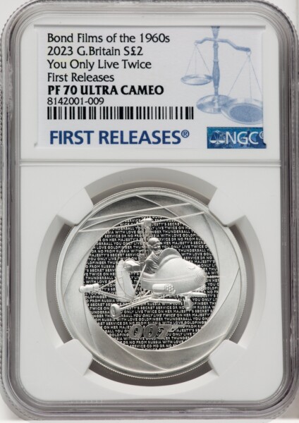 Charles III silver Proof "You Only Live Twice" 2 Pounds (1 oz) 2023 PR70  Ultra Cameo NGC, 70 NGC