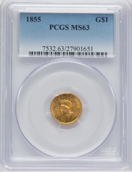 1855 G$1 Type Two, MS 63 PCGS