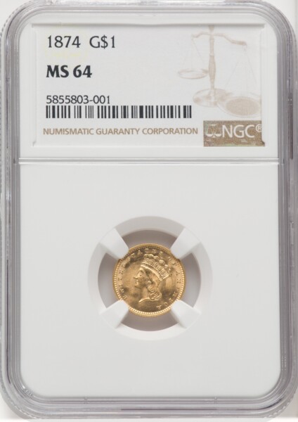 1874 G$1 64 NGC