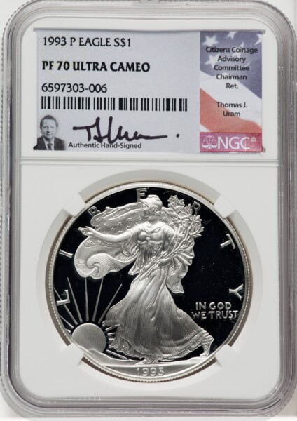 1993-P S$1 Silver Eagle, DC Thomas Uram 70 NGC