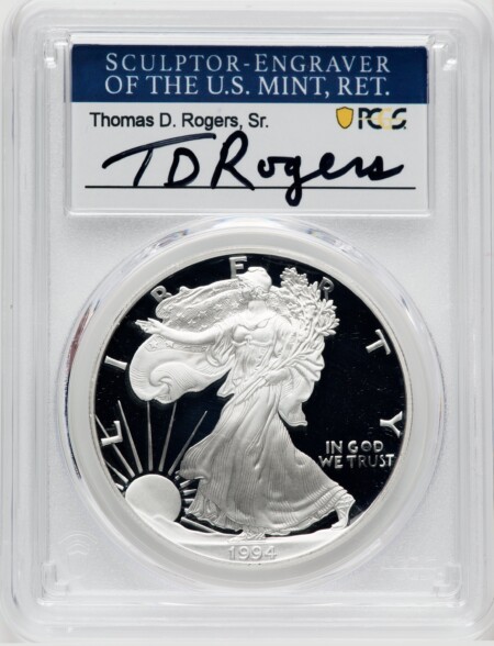 1994-P $1 Silver Eagle, Thomas D. Rogers Sr. Signature, 70 PCGS