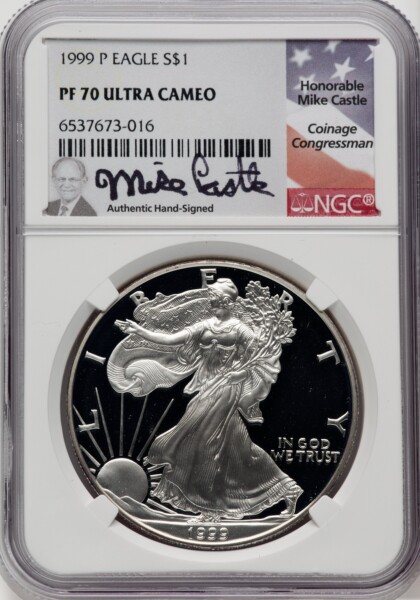 1999-P S$1 Silver Eagle, DC Mike Castle 70 NGC