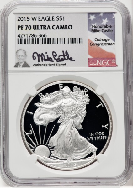 2015-W S$1 Silver Eagle, DC Mike Castle 70 NGC
