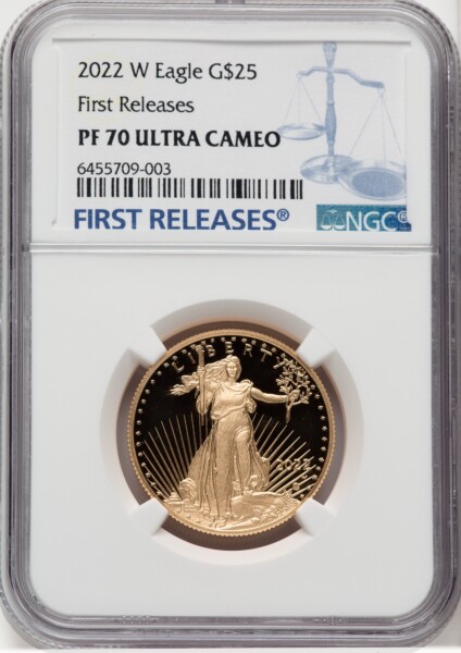2022-W G$25 Half Ounce Gold Eagle, FS, DC FR Blue 70 NGC