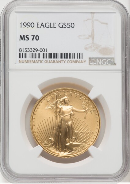1990 $50 One-Ounce Gold Eagle, MS Brown Label 70 NGC