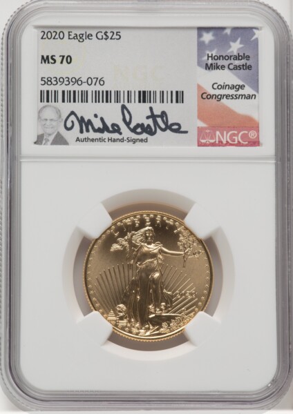 2020 $25 Half-Ounce Gold Eagle, MS Mike Castle 70 NGC