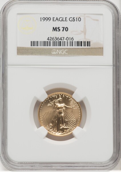 1999 $10 Quarter-Ounce Gold Eagle, MS Brown Label 70 NGC