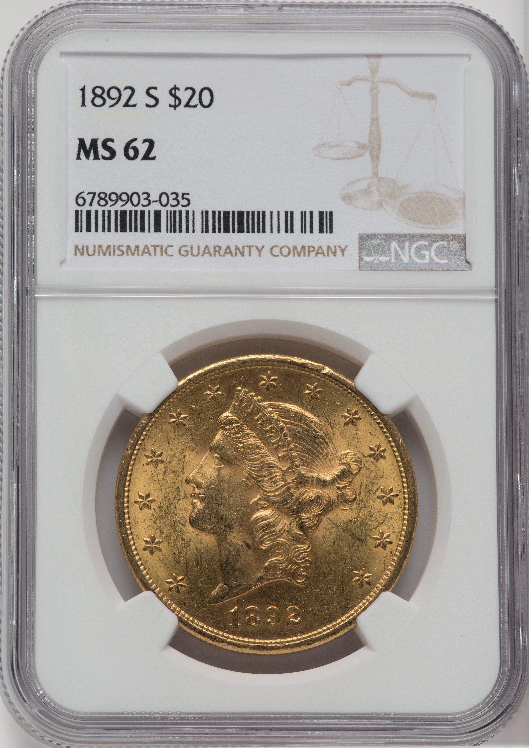 1892-S $20 62 NGC