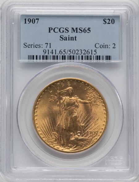 1907 $20 Saint, MS 65 PCGS