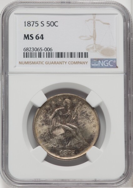 1875-S 50C, MS 64 NGC