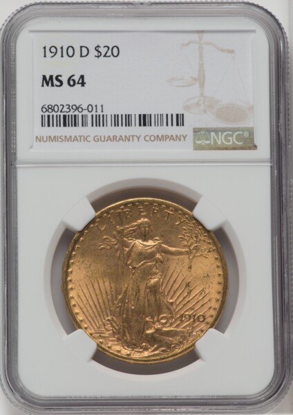 1910-D $20 64 NGC