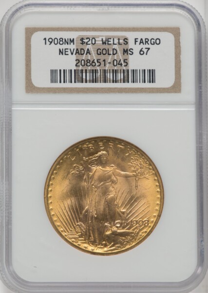 1908 NM $20 Wells Fargo 67 NGC