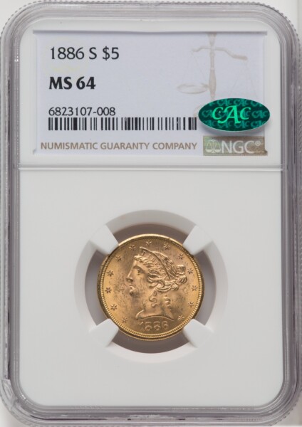 1886-S $5 CAC 64 NGC