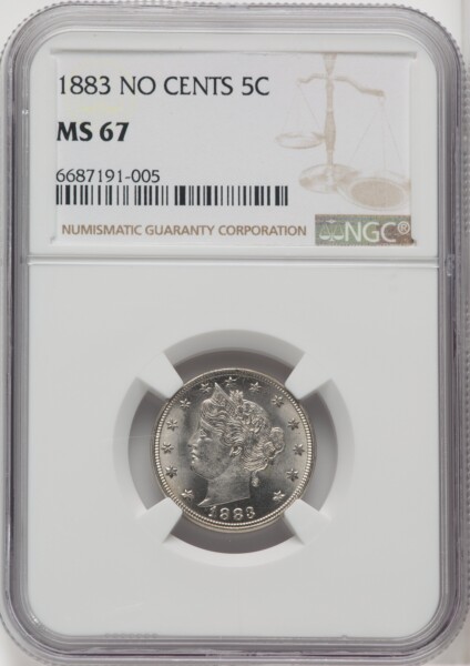 1883 5C NO CENTS 67 NGC