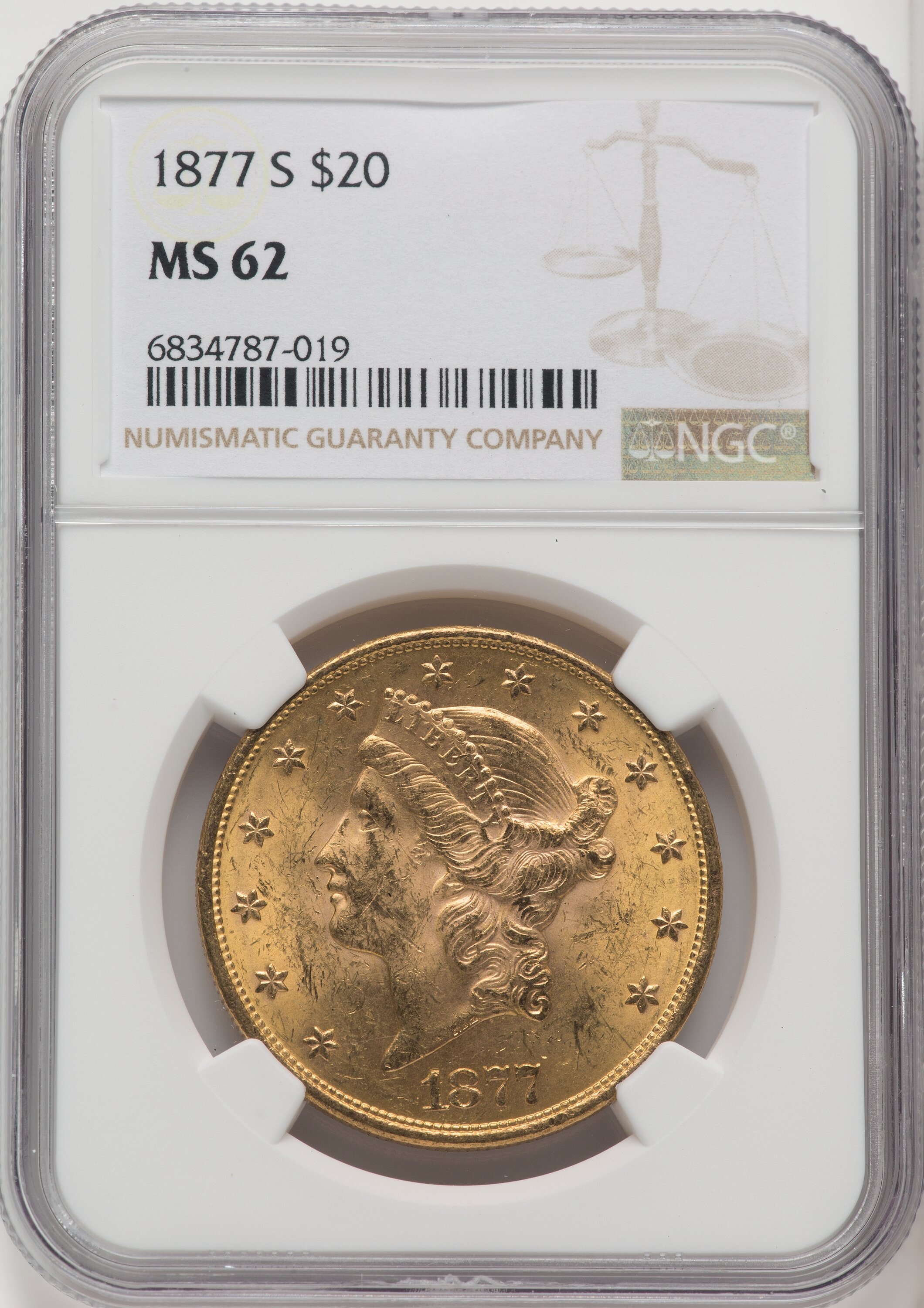 1877-S $20 62 NGC