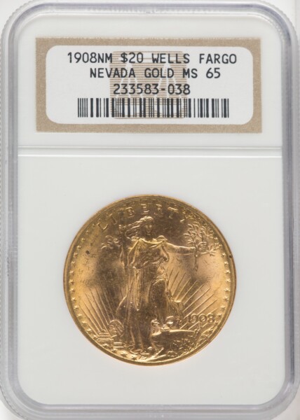 1908 NM $20 Wells Fargo 65 NGC