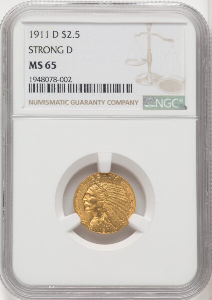 1911-D $2 1/2 65 NGC