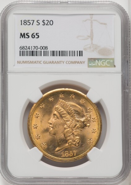 1857-S $20 65 NGC
