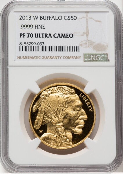 2013-W $50 One-Ounce Gold Buffalo, PR DC Brown Label 70 NGC