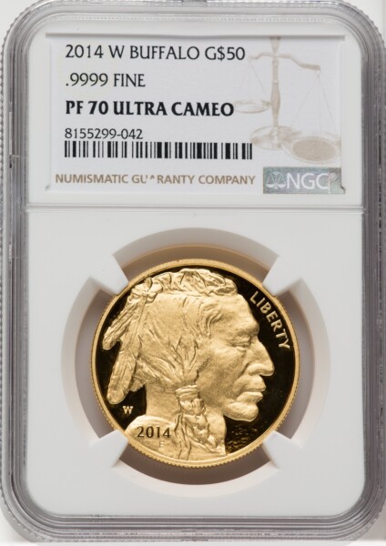 2014-W $50 One-Ounce Gold Buffalo, PR, DC Brown Label 70 NGC