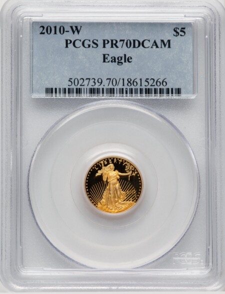 2010-W $5 Tenth-Ounce Gold Eagle, PR DC Blue Gradient 70 PCGS
