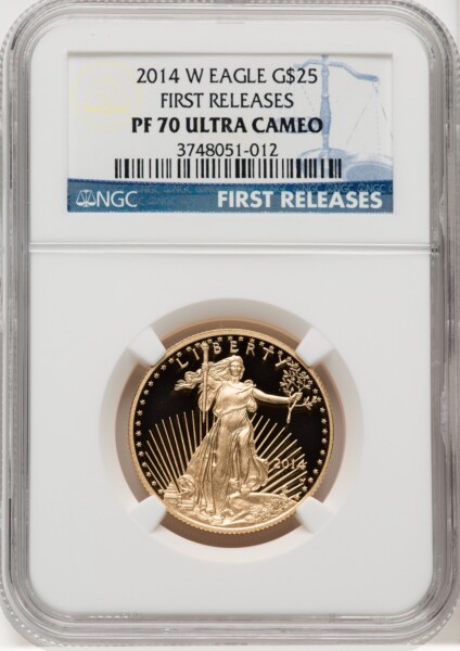 2014-W $25 Half-Ounce Gold Eagle, DCAM FR Blue 70 NGC