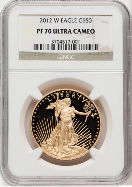 2012-W $50 One-Ounce Gold Eagle PR, DC Brown Label 70 NGC