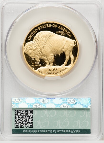 2008-W $50 One-Ounce Gold Buffalo, .9999 Fine Gold, PR, DC Brown Label 70 CACG