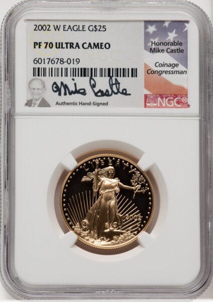 2002-W $25 Half-Ounce Gold Eagle, PR DC Mike Castle 70 NGC