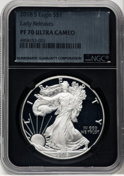 2018-S S$1 Silver Eagle, First Strike, DC 70 NGC