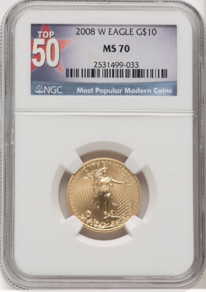 2008-W $10 Quarter-Ounce Gold Eagle, MS 70 NGC