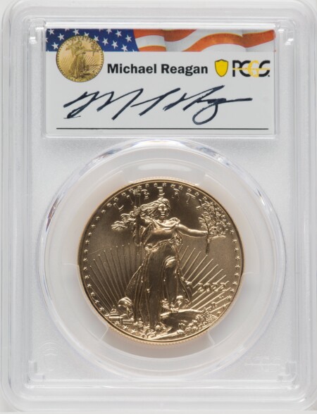 2022-W One-Ounce Gold Eagle, Burnished, Advanced Release Michael Reagan, MS AR Reagan Legacy Series Michael Reagan 70 PCGS